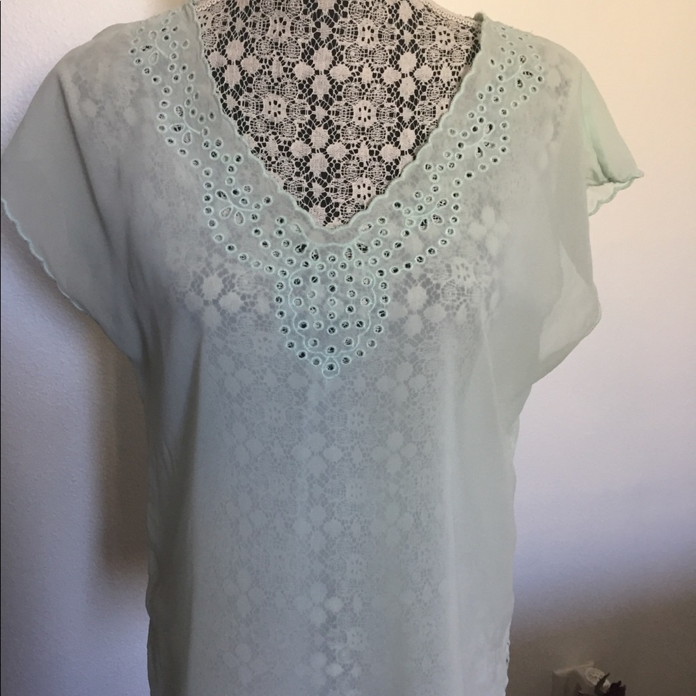 Frenchi top super sheer minty green size Medium